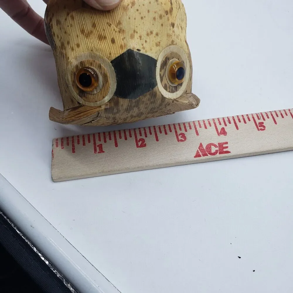 Japanese Wooden Tree Bark Crafted Owl‎ Bank Fukuro Statue Lucky Figure